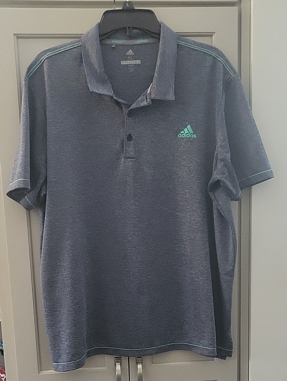 adidas Men’s Heather Navy Polo with Teal Logo and Trim